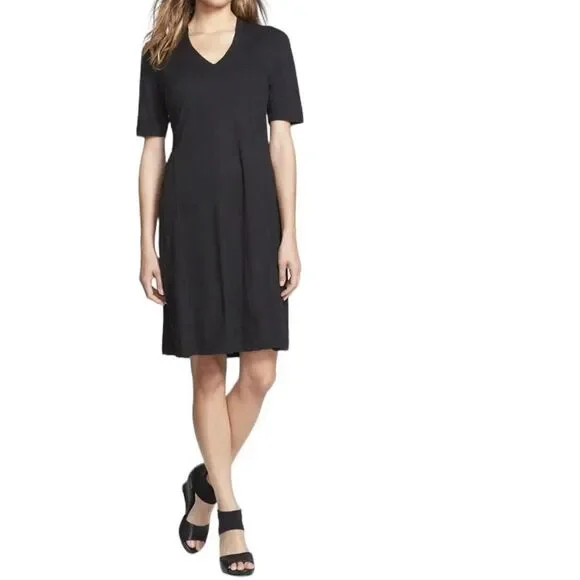 Eileen Fisher | Dresses | Eileen Fisher Tee Shirt Dress Hemp Cotton Shift  Dress Black Small Short Sleeve | Poshmark